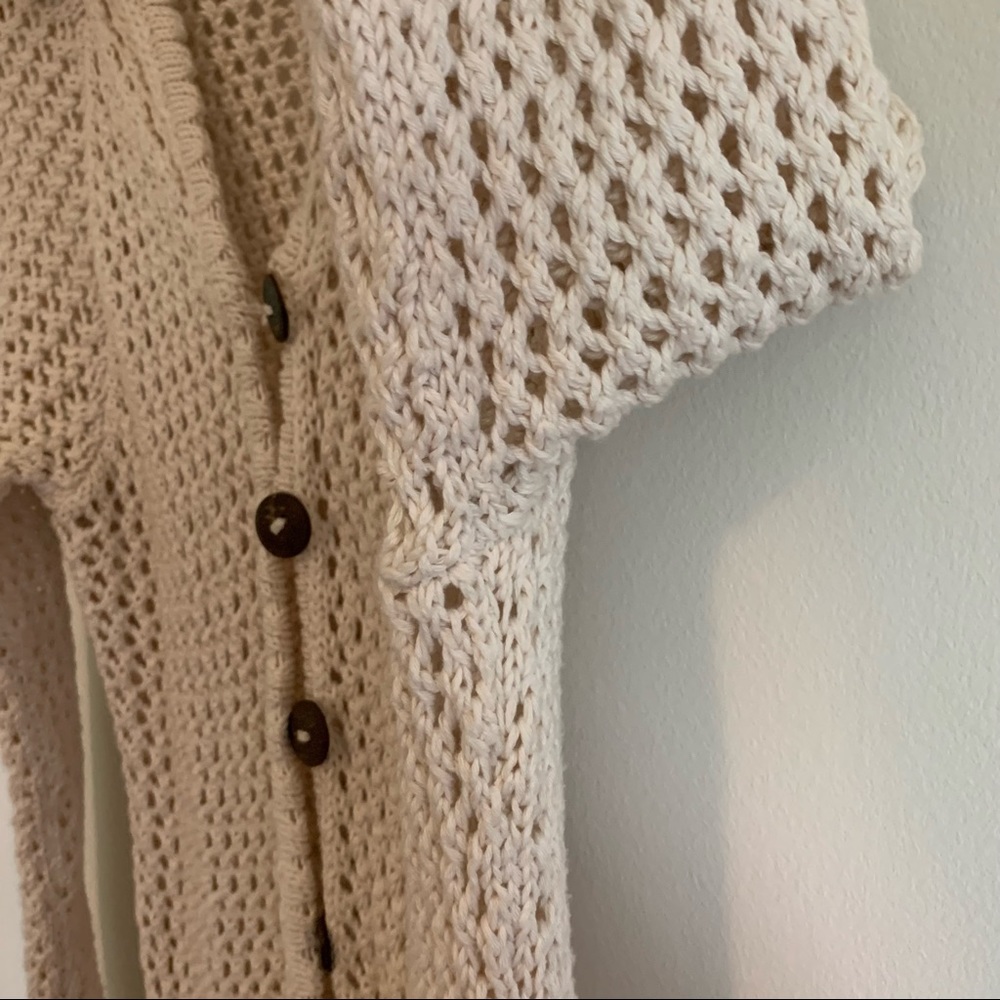 Pure Handknit Peace Hoodie Cotton Sweater, Cream, S/M - Picture 7 of 15
